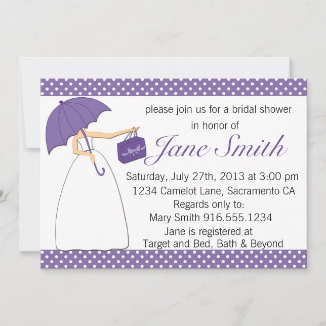 Purple and White Polka Dot Bridal Shower Invitation (Front)