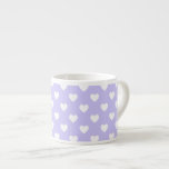 Purple and White Polka Dot Hearts Espresso Cup<br><div class="desc">Tiny white hearts on soft purple background. Pastel purple with white heart pattern. Add a personalised text message for her.</div>