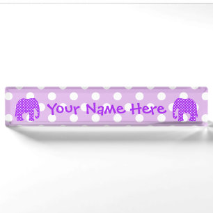 Purple and White Polka Dots Elephant Nameplate
