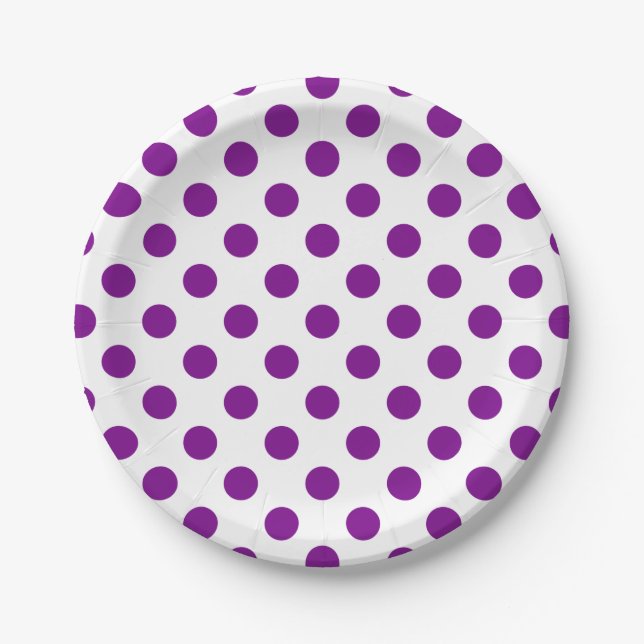 Purple and white polka dots paper plate (Front)