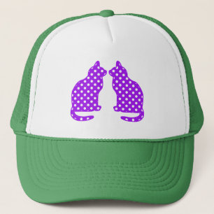 Purple and White Polka Dots Sitting Cat Trucker Hat