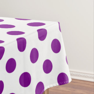 Purple and white polka dots tablecloth