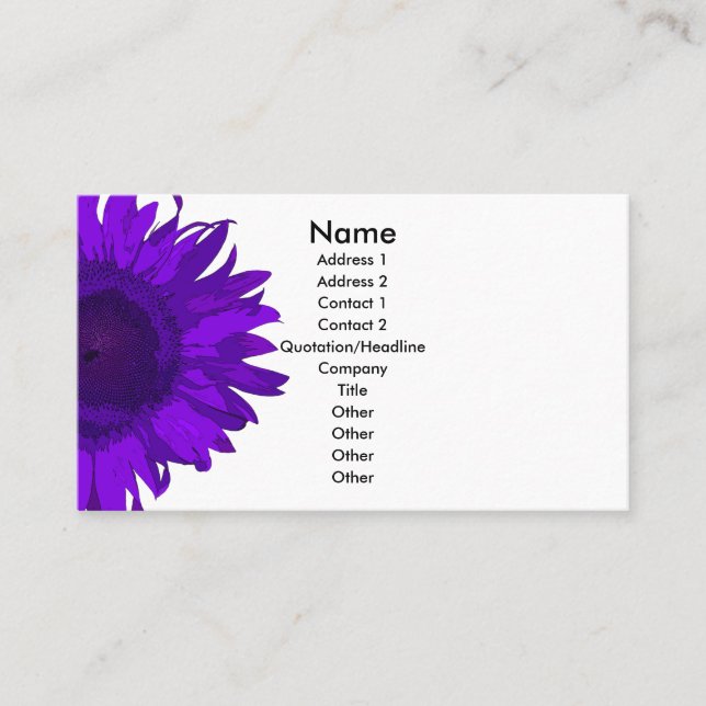 Purple and White Pop Art Sunflower Business Card (Front)