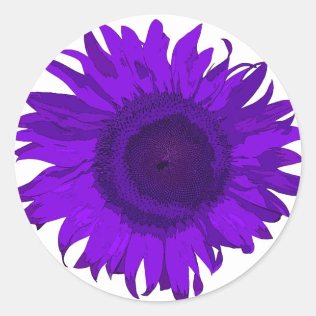 Purple and White Pop Art Sunflower  Classic Round Sticker (Front)
