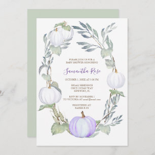 Purple and WHITE PUMPKIN Greenery BABY Shower Invitation