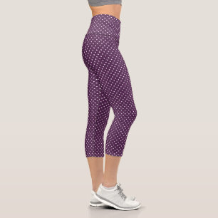 Purple and White Quilted Polka Dots Capri Leggings