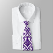 Purple And White Retro Damasks Pattern Shading Tie (Tied)