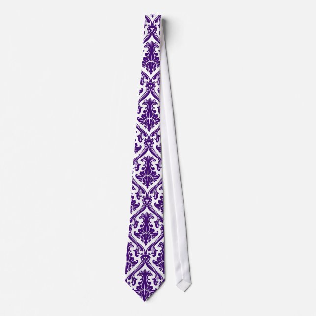 Purple And White Retro Damasks Pattern Shading Tie (Front)
