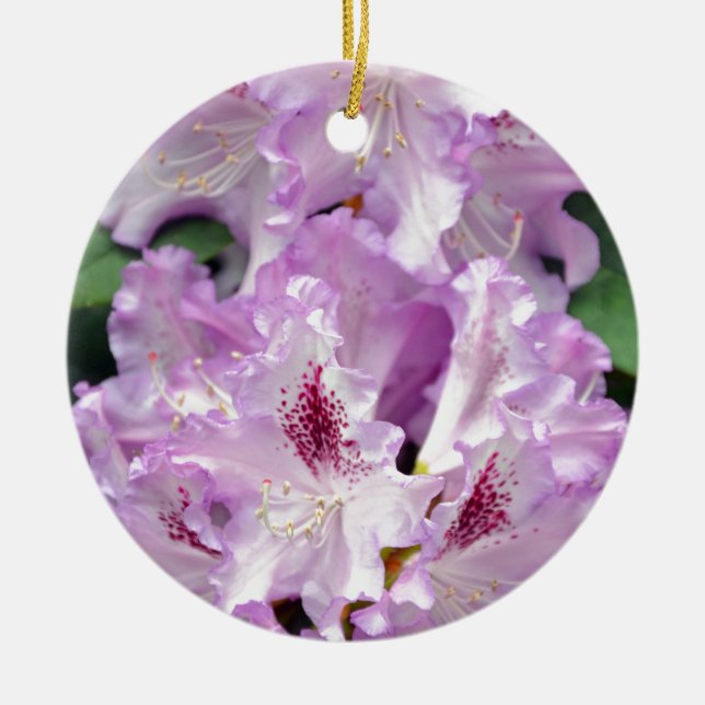 Purple and white rhododendron flowers ceramic tree decoration (Front)