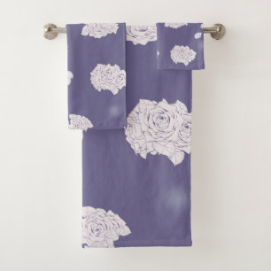 Purple and White Roses Bath Towel Set