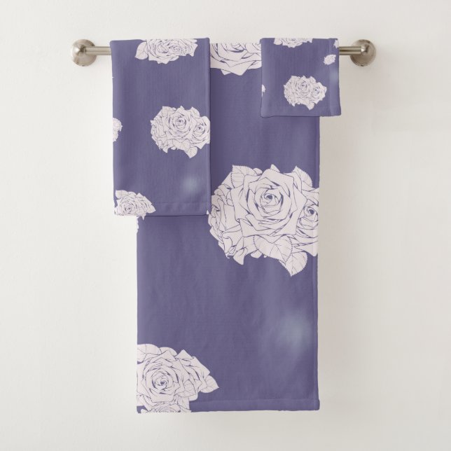 Purple and White Roses Bath Towel Set (Insitu)
