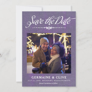 Purple and White Save the Date Card with Photo