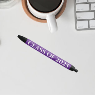 Purple and White School Colours Class Year Black Ink Pen