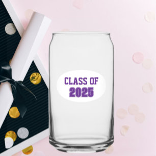 Purple and White School Colours Class Year Can Glass