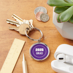 Purple and White School Colours Grad Key Ring