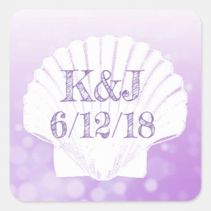 Purple and White Seashell Seaside Wedding Stickers