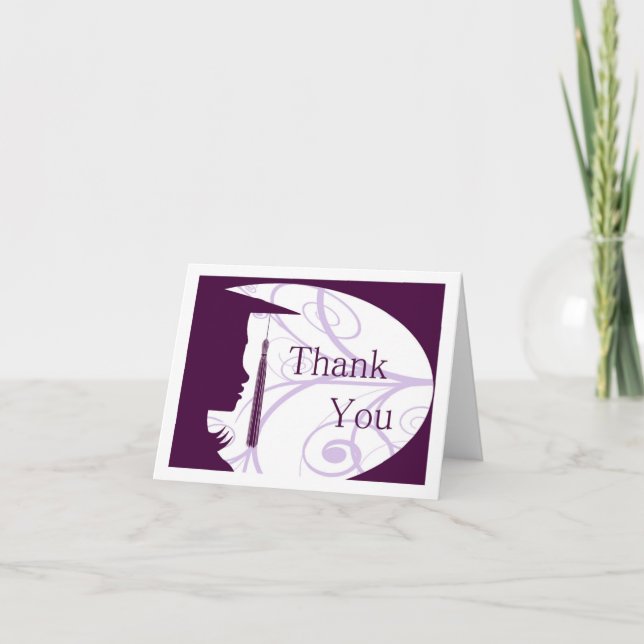 Purple and White Silhouette Thank You Card (Front)