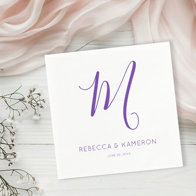 Purple and White Simple Elegant Monogram Napkin (Creator Uploaded)