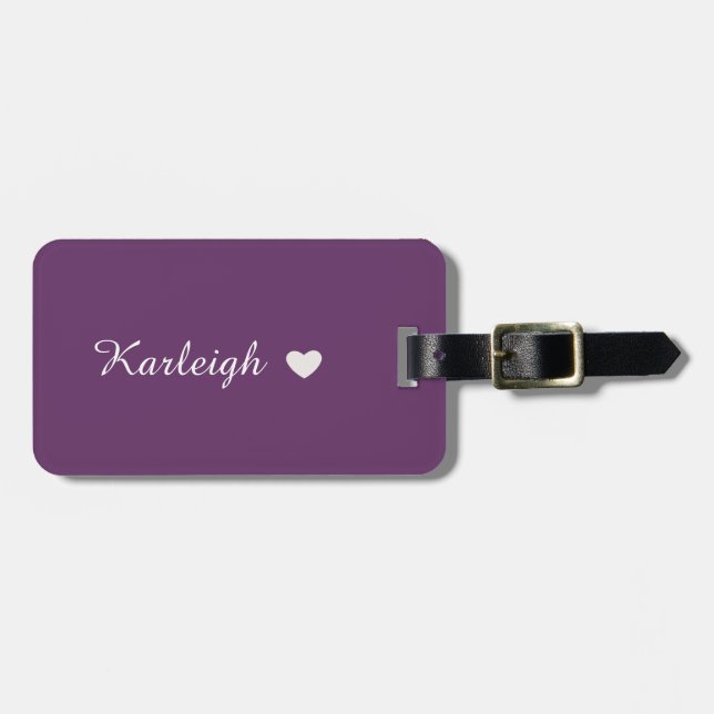 Purple and White Single Name Luggage Tag (Front Horizontal)