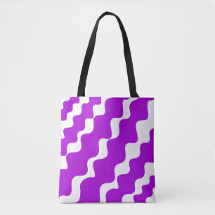 Purple and white slanting waves pattern  tote bag