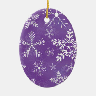 Purple and White Snowflake Pattern Ceramic Tree Decoration
