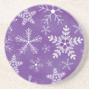 Purple and White Snowflake Pattern Coaster