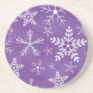Purple and White Snowflake Pattern Coaster
