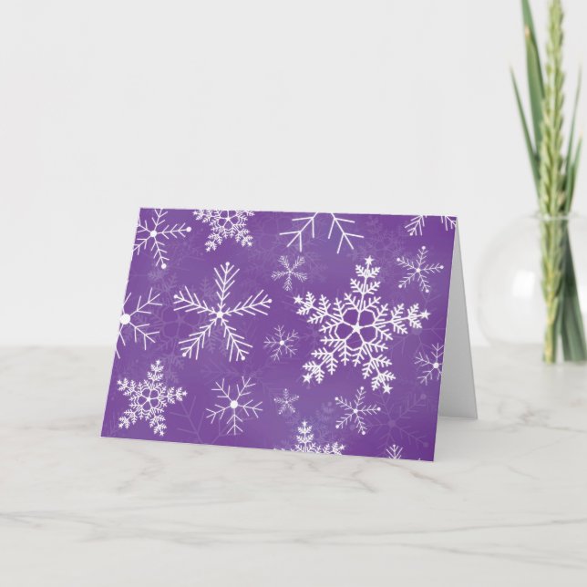 Purple and White Snowflake Pattern Holiday Card (Front)