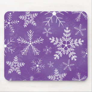 Purple and White Snowflake Pattern Mouse Mat
