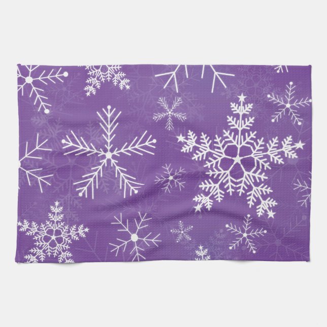 Purple and White Snowflake Pattern Tea Towel (Horizontal)