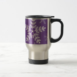 Purple and White Snowflake Pattern Travel Mug
