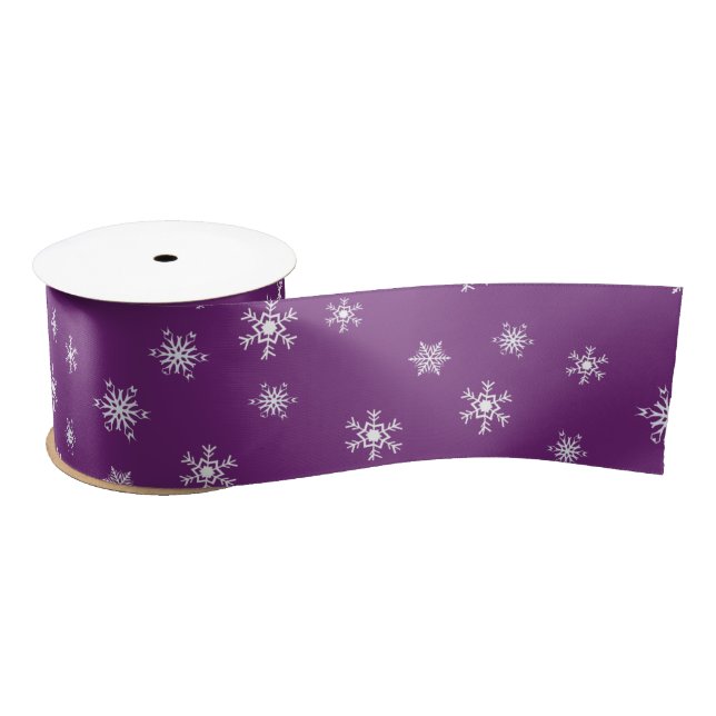 Purple and White Snowflakes Christmas Gift Satin Ribbon (Spool)