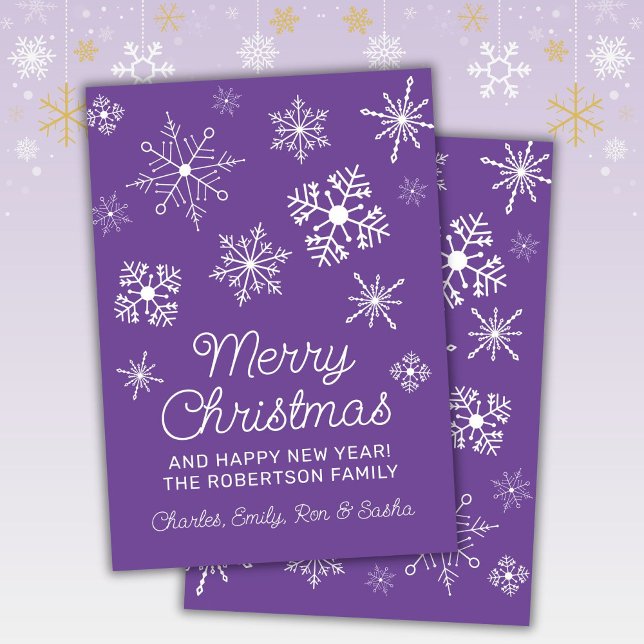 Purple and White Snowflakes Christmas Holiday Card (Creator Uploaded)