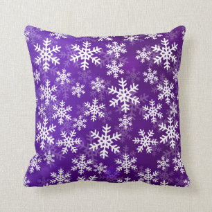 Purple and White Snowflakes Cushion