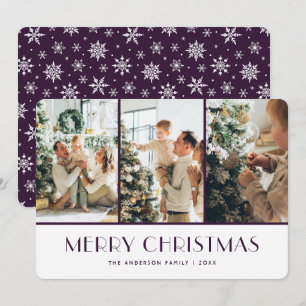 Purple and White Snowflakes Photo Christmas Card