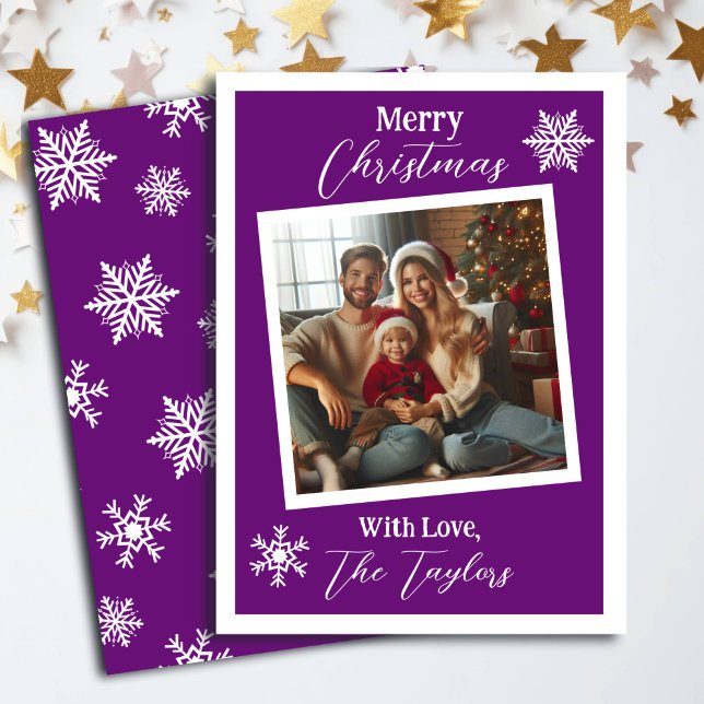  Purple and White Snowflakes Photo Christmas  Holiday Card (Creator Uploaded)