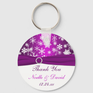 Purple and White Snowflakes Wedding Favour Keychai Key Ring