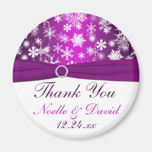 Purple and White Snowflakes Wedding Favour Magnet
