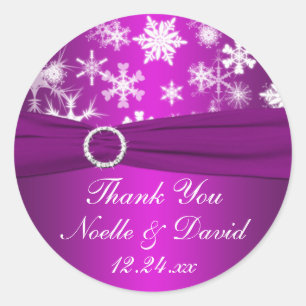 Purple and White Snowflakes Wedding Favour Sticker