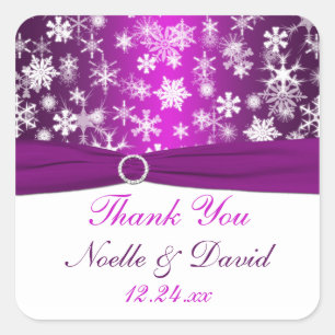 Purple and White Snowflakes Wedding Favour Sticker