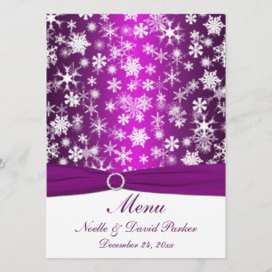Purple and White Snowflakes Wedding Menu