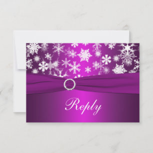 Purple and White Snowflakes Wedding Reply Card