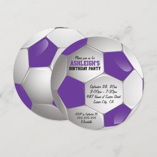 Purple and White Soccer Ball Birthday Party Invitation