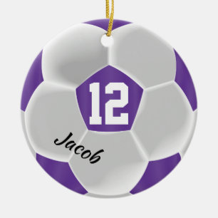 Purple and White Soccer Ball Ceramic Tree Decoration