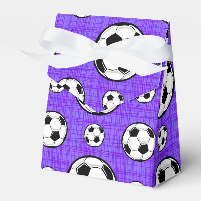Purple and White Soccer Ball Pattern Favour Box (Front Side)