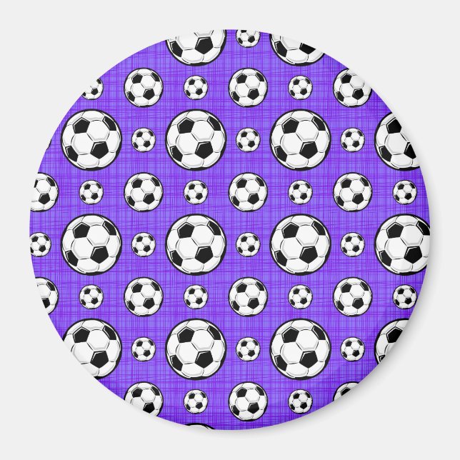 Purple and White Soccer Ball Pattern Magnet (Front)