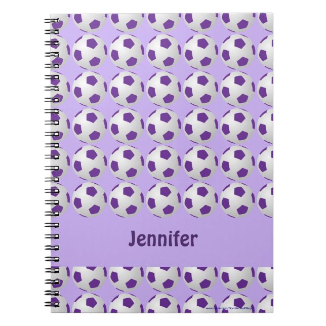 Purple and White Soccer Ball Personalised Notebook (Front)