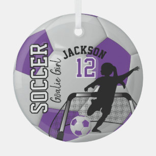 Purple and White Soccer Goalie Girl  ⚽ Glass Tree Decoration