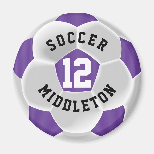 Purple and White ⚽ Soccer Sport Ball Magnet (Front)