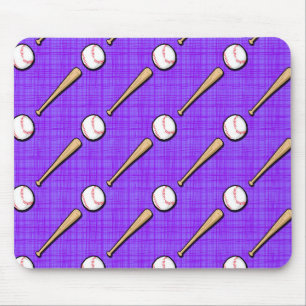 Purple and White Softball Pattern Mouse Mat